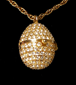 Vtg 1980’s Rhinestone Faberge Egg Xanadu Quartz Watch Pendant Necklace - Estate
