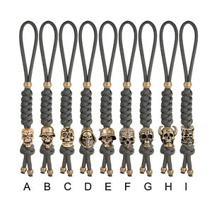 Black 550 Paracord Lanyard with Brass Skull knife Bead for Knife Keychain