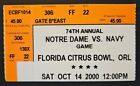 Notre Dame Navy Midshipmen Football Ticket Stub 10/14 2000 LoVecchio Tony Driver