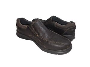 Clarks Cotrell Step Shoes Men US 10.5W Brown Oily Leather Comfort Slip On Casual