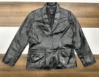 Gap Womens L Black Leather Button Bomber Jacket Lined Coat