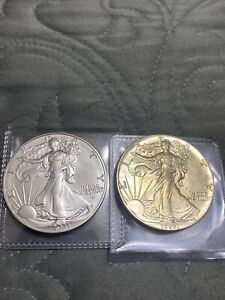 Lot of 2 - 2021 & 1987 $1 American Silver Eagle 1 oz each BU