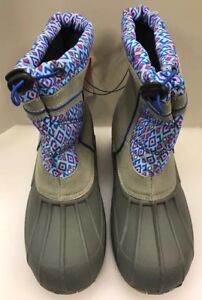 Sporto Girls XL 6 - 7 Winter Boots Duck Gray Grey Blue Diamond New $55