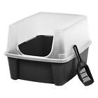 High Sided Open Top Cat Litter Box with Scoop, Solid Black