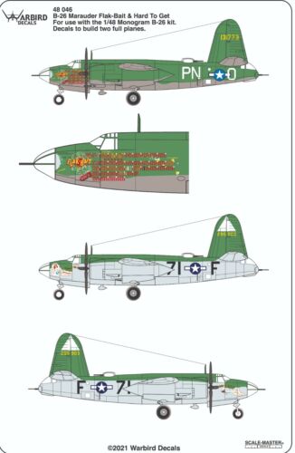 Warbird B-26B Marauder Decals 1/48 046 For Monogram Kit, FLAK-BAIT, HARD TO GET