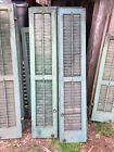 Vtg  1 Pair  Old  Wooden Door Shutters Architectural Green Louvered 59In X 24in