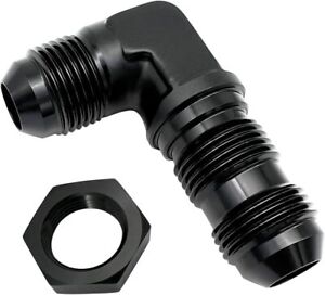 6 AN AN6 Male to Male 90 Degree Bulkhead Fitting Adapter With Nut Black