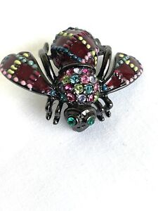 Vintage Joan Rivers Tartan Plaid Stitch Bee Pin Multi-Color Brooch Pin