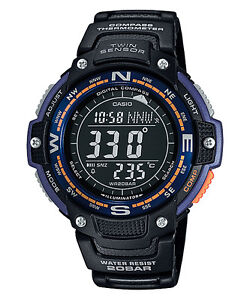 Casio SGW100-2B, Digital Compass, Thermometer, Resin Watch, 5 Alarms, World Time