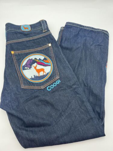 Coogi Jeans Mens 36x34 Colorful Embroidered Buck Deer Mountains Denim Hip Hop