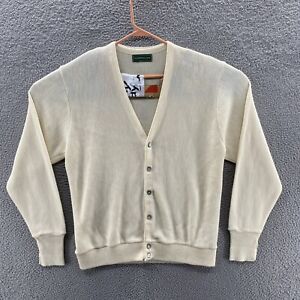 VINTAGE Clubfellow Sweater Men Large Ivory Off White Cardigan V Neck Knit 80s