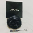 Chanel Camellia Flower Corsage Pin Brooch Black Authentic with Engraved Plate