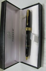 Parker Sonnet Rollerball Pen  Black & Gold Trim  With Wide Gold Ring In Box *