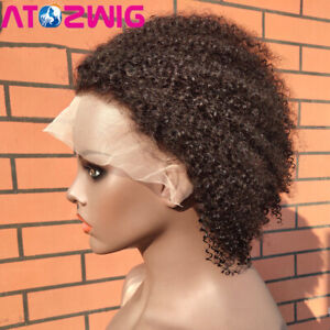 New ListingAfro Kinky Curly Pixie Cut Wigs 100% Human Hair Brown 13X4 Lace Front Wigs USA