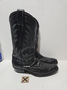 Vintage Justin Ostrich Leather Boots Men's Size 10 D Black  14 Inches Tall V6015