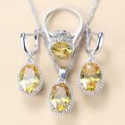 925 sterling silver yellow citrine gemstone earrings necklace set. ring 7”, 8”.