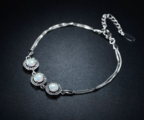 Peermont Jewelry Tri- Set Round Opal Charm Adjustable Bracelet With CZ Accents