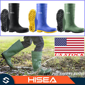HISEA Men's Boots Steel Toe Safety Work Boots Muck Mud Farm Gardening Rain Boots