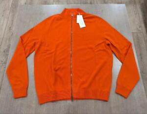 $1125 Mens Massimo Alba Cashmere Zip Cardigan Sweater Fluorescent Orange XL