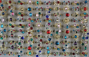 Wholesale Bulk Lots 40pcs Rhinestone Lady's Multicolor Mixed Glass Charm Rings