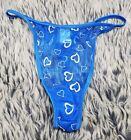 90's Y2K Vintage Sheer Blue Hearts Panty Thong G String Size M/6