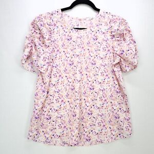 Anthropologie Pleione Women Boho Floral Blouse Puff Short Sleeve Small Oversized