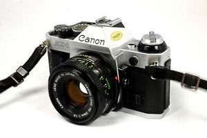 Chrome Canon AE-1 Program SLR Camera+50mm Lens - Very Nice -  Tested Fast Ship