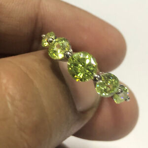 Five Stone Simulated Peridot Gemstone Sterling Silver Ring Pre-owned Jewelry