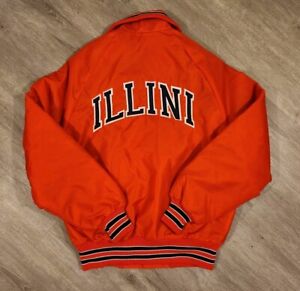 Vintage Illinois Fighting Illini Satin Jacket Mens Size Small DeLong Made In USA