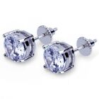 14k White Gold Plated Men Sterling Silver 6mm Round Cz Screw Back Stud Earrings