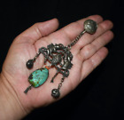 Original Antique Ching Chinese Silver Charm / Pendant w/ Turquoise Adornment