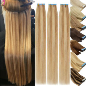 Tape in Hair Extensions Real Remy Human Hair Invisible Skin Wefts Full Head Hair
