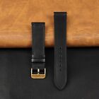 22mm Slim Black Watch Band Gold Buckle Full Gain Leather Casual Style For Men
