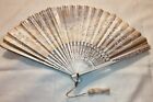 Vintage Japanese Folding Fan White with Silver Flowers