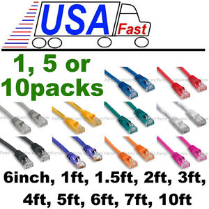 Lot Pack 1/5/10x Cat5e 350MHz patch cable 6in 1ft 2ft 3ft 4ft 5ft 6ft 7ft 10ft