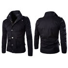 Mens Slim Fit Military Style Jacket Stand Collar Coat Hoody Overcoat New Hot