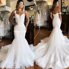 Sexy Mermaid Wedding Dresses Lace Appliques Off The Shoulder V-Neck Bridal Gowns