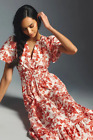 Anthropologie Somerset Tiered Maxi Dress Botanical Vines Leaves Red Size 2X NEW