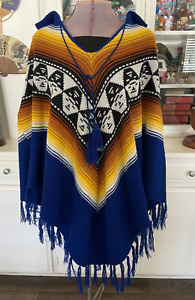 Vtg 70s Retro LANABEL Tassel Knit Pancho Colombiana Women from Colombia Made