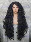 Extra Long Full Spiral Curls Heat OK Lace Front Human Hair Blend Wig Jet Black