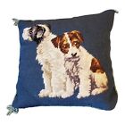 Vintage Katha Didde'l Home Collection Cross-Stitched Dog Throw Pillow Blue 12