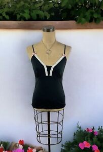 Black Babydoll Tank Top Camisole Bow Lace Coquette Fairy Cottagecore Size Small