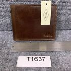 Men's Leather Fossil Wallet Brown Tri Fold NWT Monogramed RFID Protected Scuffed