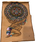Mayan Calendar Hand Painted on Brown Suede Leather Wall Art Cargador
