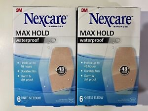 2 boxes 3M Nexcare Max Hold Waterproof 6 ct each 12 Total KNEE & ELBOW Bandages