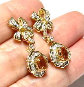 Handmade Natural 0.84 Carats 4 x 6mm Citrine Silver Yellow Gold Dangle Earrings