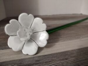Hand blown Art Glass White Long Stem Flower 14