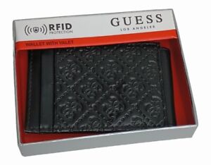 New Guess Men's Leather Credit Card ID Wallet Passcase Billfold Black Magnetic