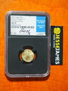 2021 $5 GOLD EAGLE NGC MS70 TYPE 1 FIRST DAY OF ISSUE FDI EDMUND MOY SIGNED