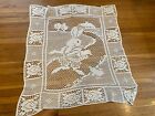 Tablecloth Vintage Handmade Cotton Crochet Lace Easter Bunny Cottage Country